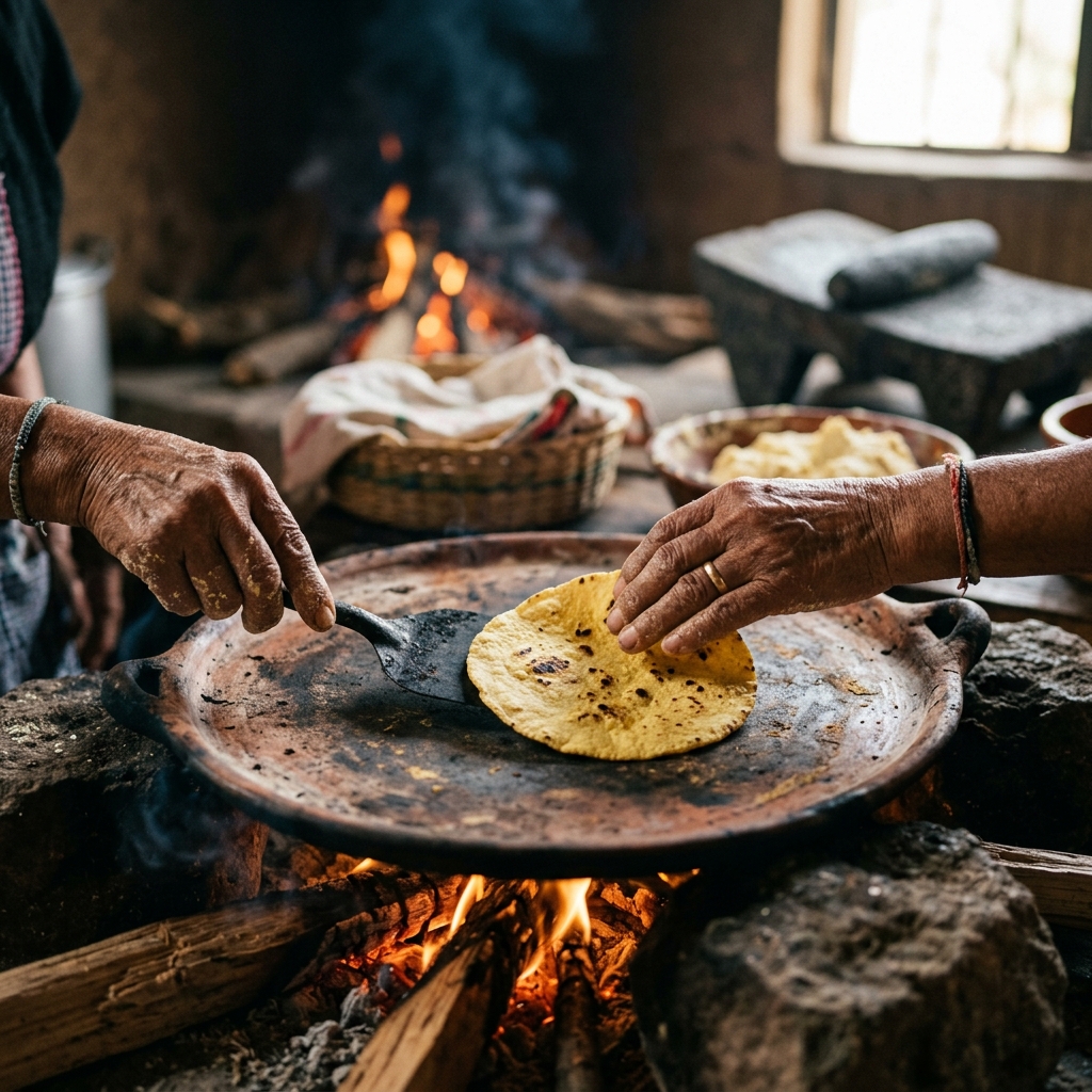 Tortillas de maíz hechas a mano en comal